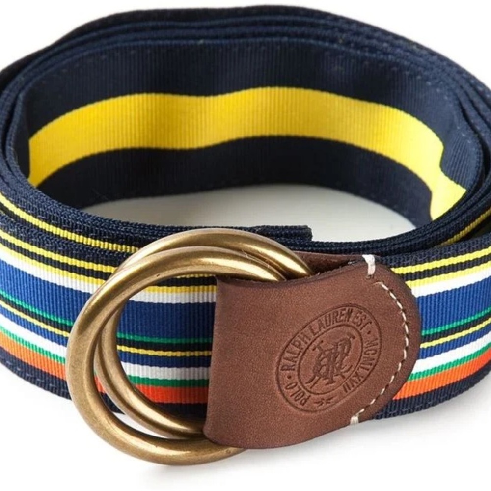 Ralph Lauren Men's Navy and Multicolor Striped Belt